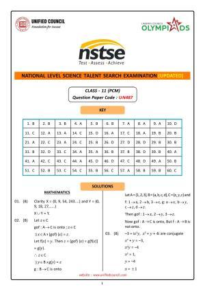 NSTSE 2023 Class 11 PCM Answer Key (Paper Code 487)