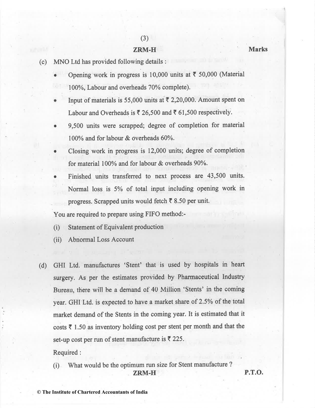 CA Inter Jan 2021 Question Paper - Paper 3 – Cost and Management Accounting - Page 3