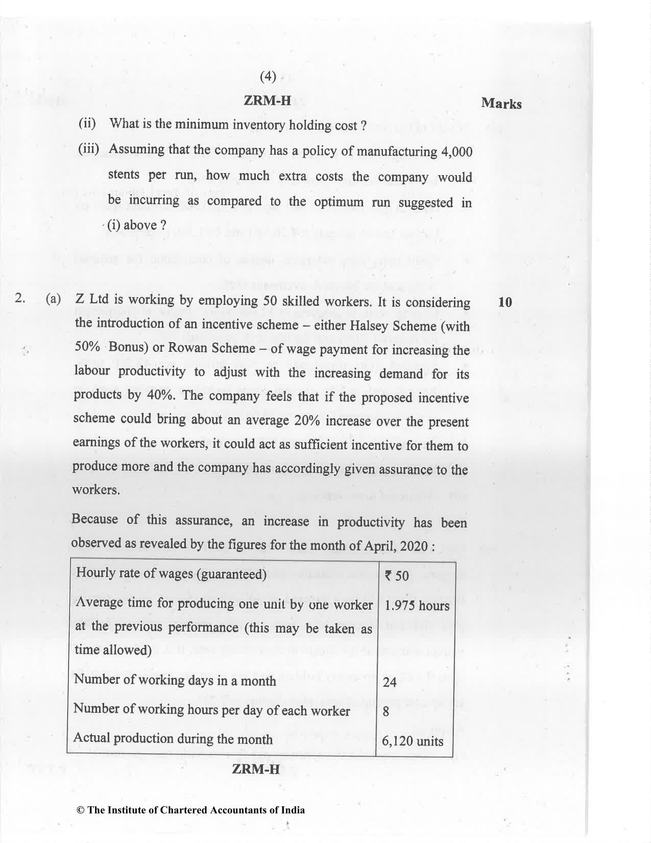 CA Inter Jan 2021 Question Paper - Paper 3 – Cost and Management Accounting - Page 4