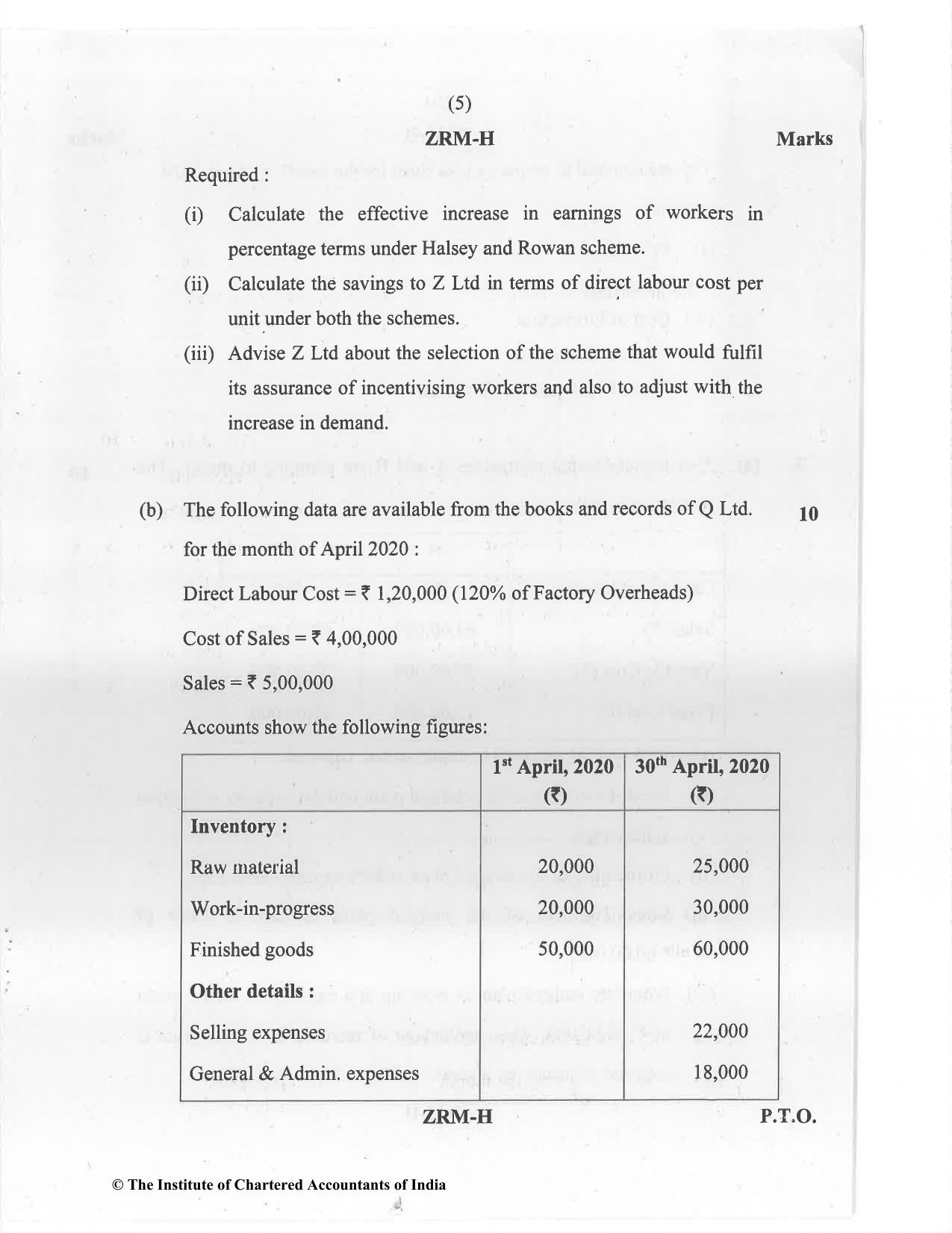 CA Inter Jan 2021 Question Paper - Paper 3 – Cost and Management Accounting - Page 5