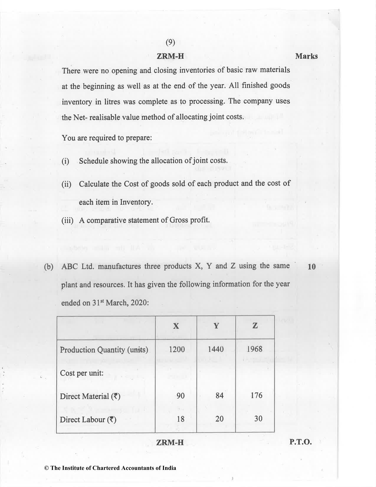 CA Inter Jan 2021 Question Paper - Paper 3 – Cost and Management Accounting - Page 9