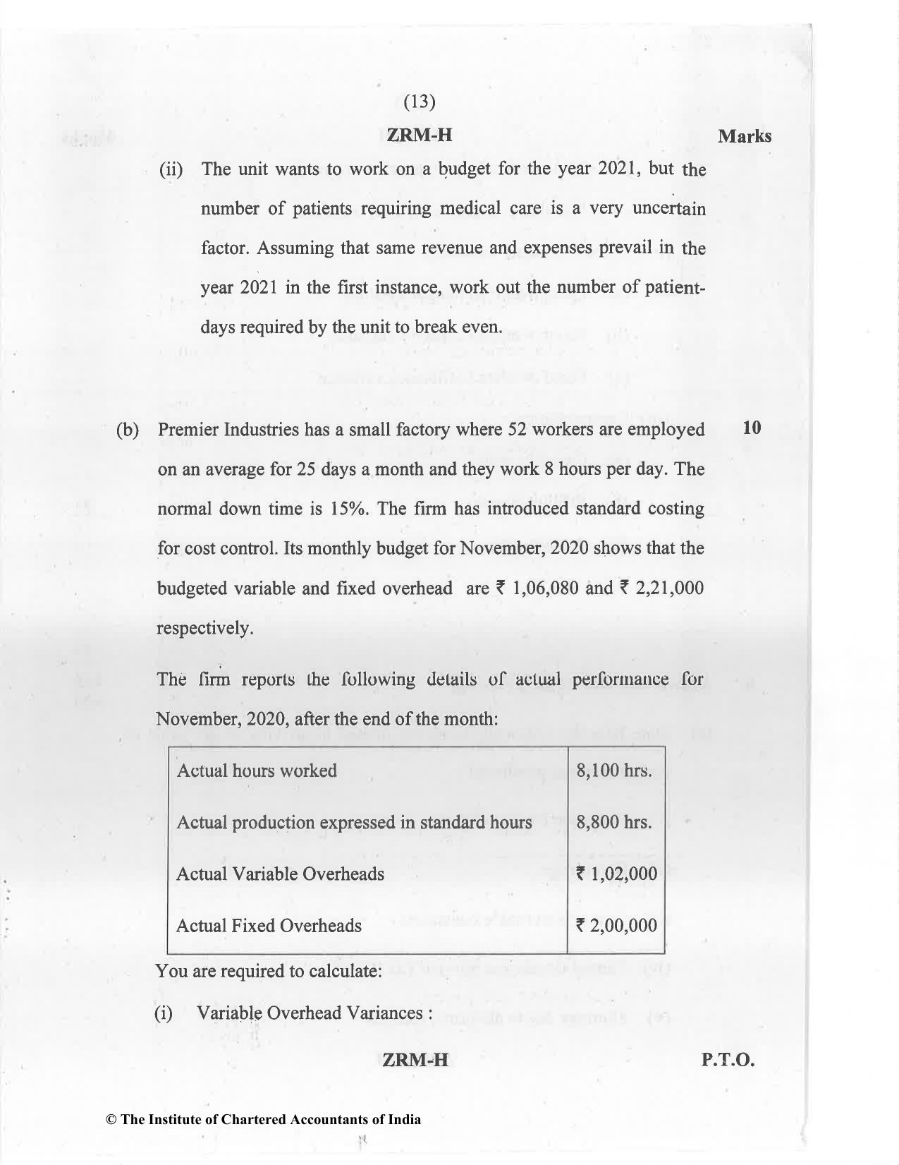 CA Inter Jan 2021 Question Paper - Paper 3 – Cost and Management Accounting - Page 13