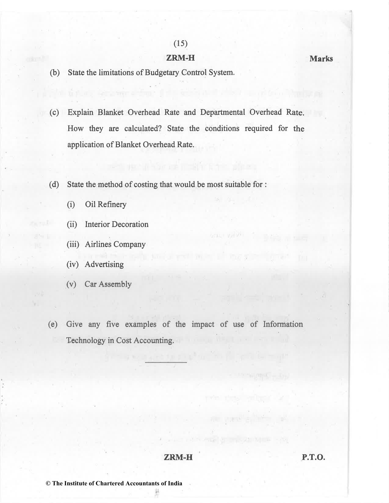 CA Inter Jan 2021 Question Paper - Paper 3 – Cost and Management Accounting - Page 15