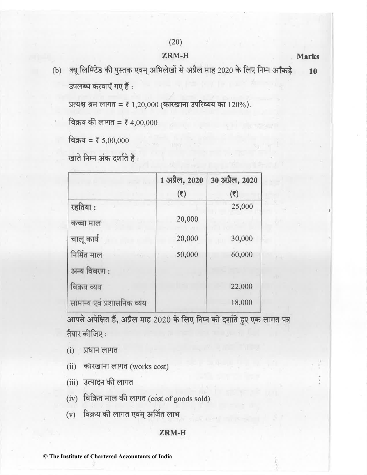 CA Inter Jan 2021 Question Paper - Paper 3 – Cost and Management Accounting - Page 20