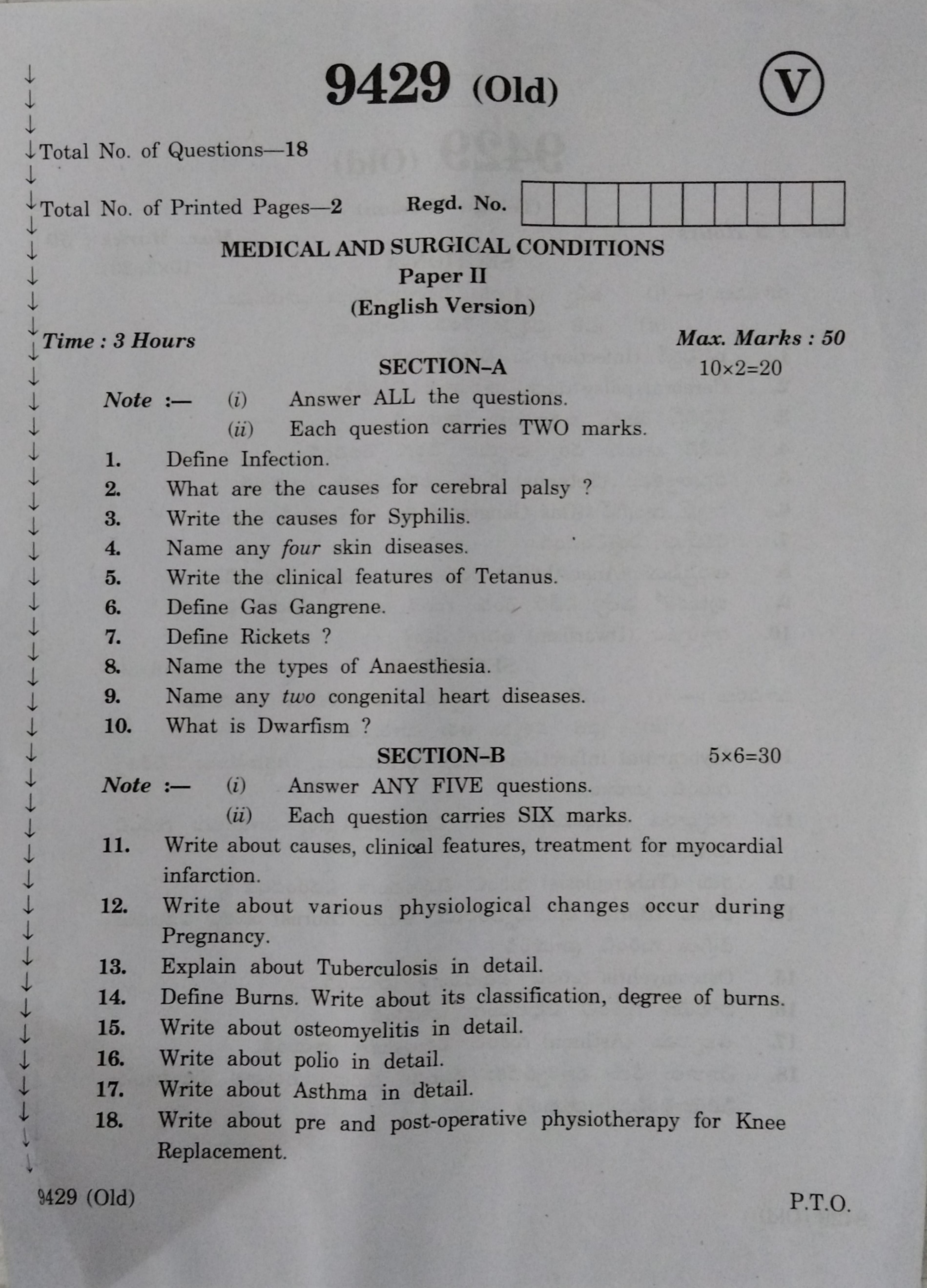 AP Inter 2nd Year Vocational Question Paper March - 2020 - Medical Surgical Conditions - II (old) - Page 1