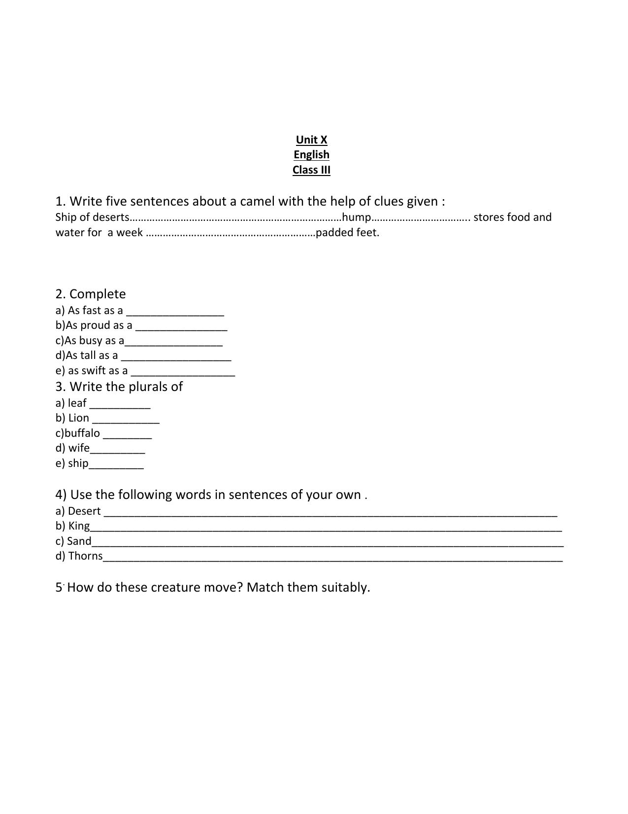 Worksheet for Class 3 English Assignment 17 - Page 1