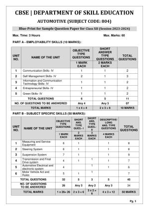CBSE Class 12 (Skill Education) Automotive 2024 Sample Paper