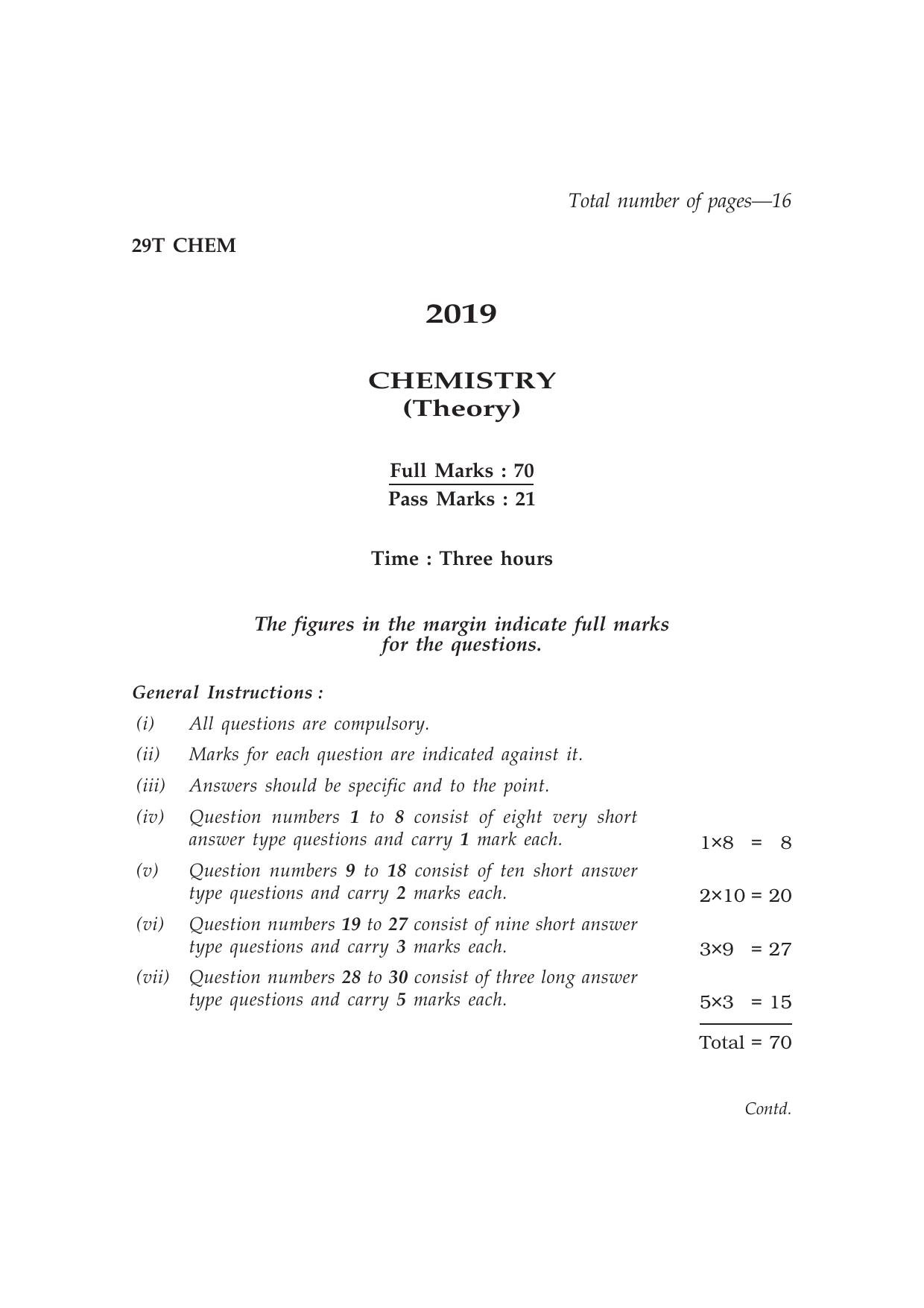 Assam HS 2nd Year Chemistry 2019 Question Paper - Page 1