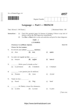 TN Class 10 French-P1-4957 Question Papers 2021