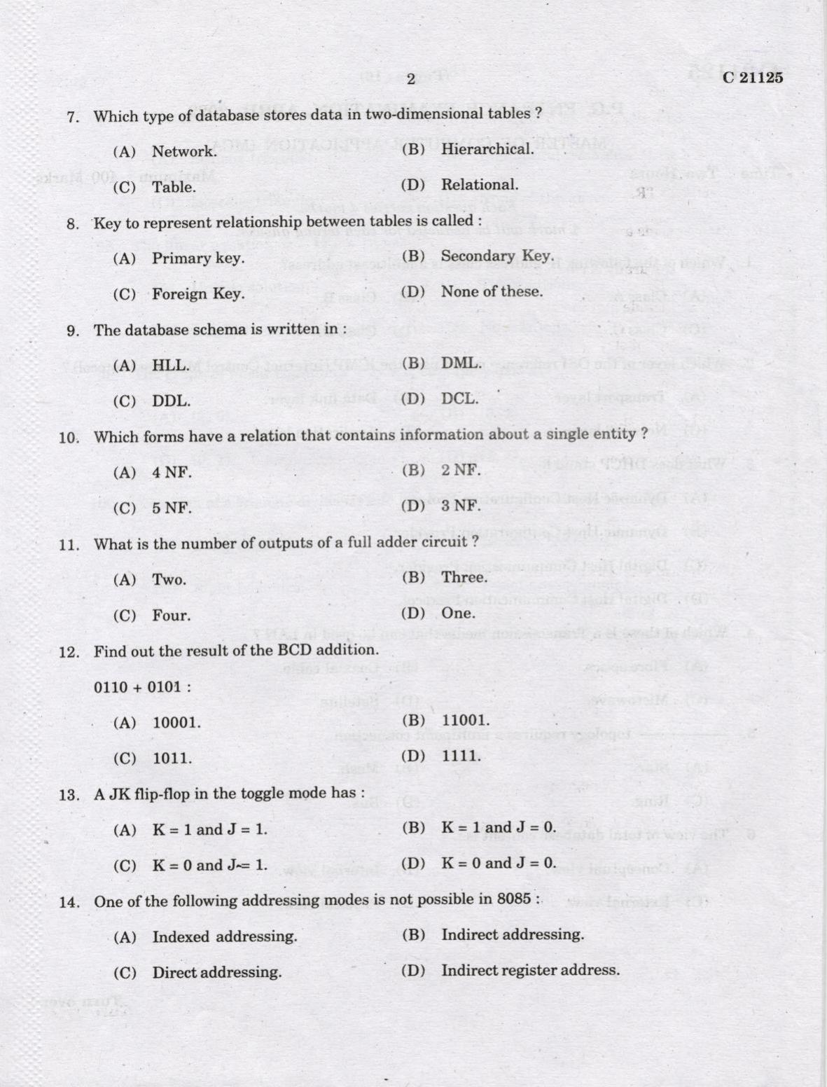 CUCAT 2022 Master of Computer Application (MCA) Question Paper - Page 2