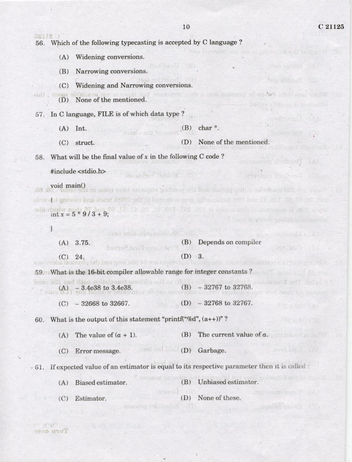 CUCAT 2022 Master of Computer Application (MCA) Question Paper - Page 10