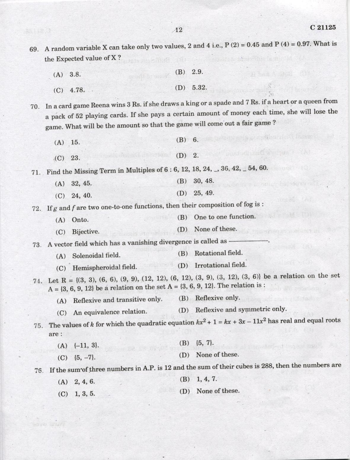 CUCAT 2022 Master of Computer Application (MCA) Question Paper - Page 12