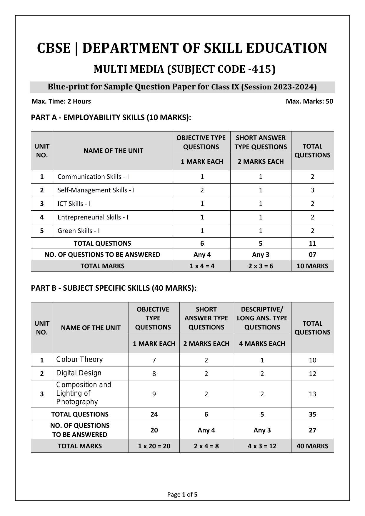 CBSE Class 9 Multi Media Skill Education-Sample Paper 2024 - Page 1