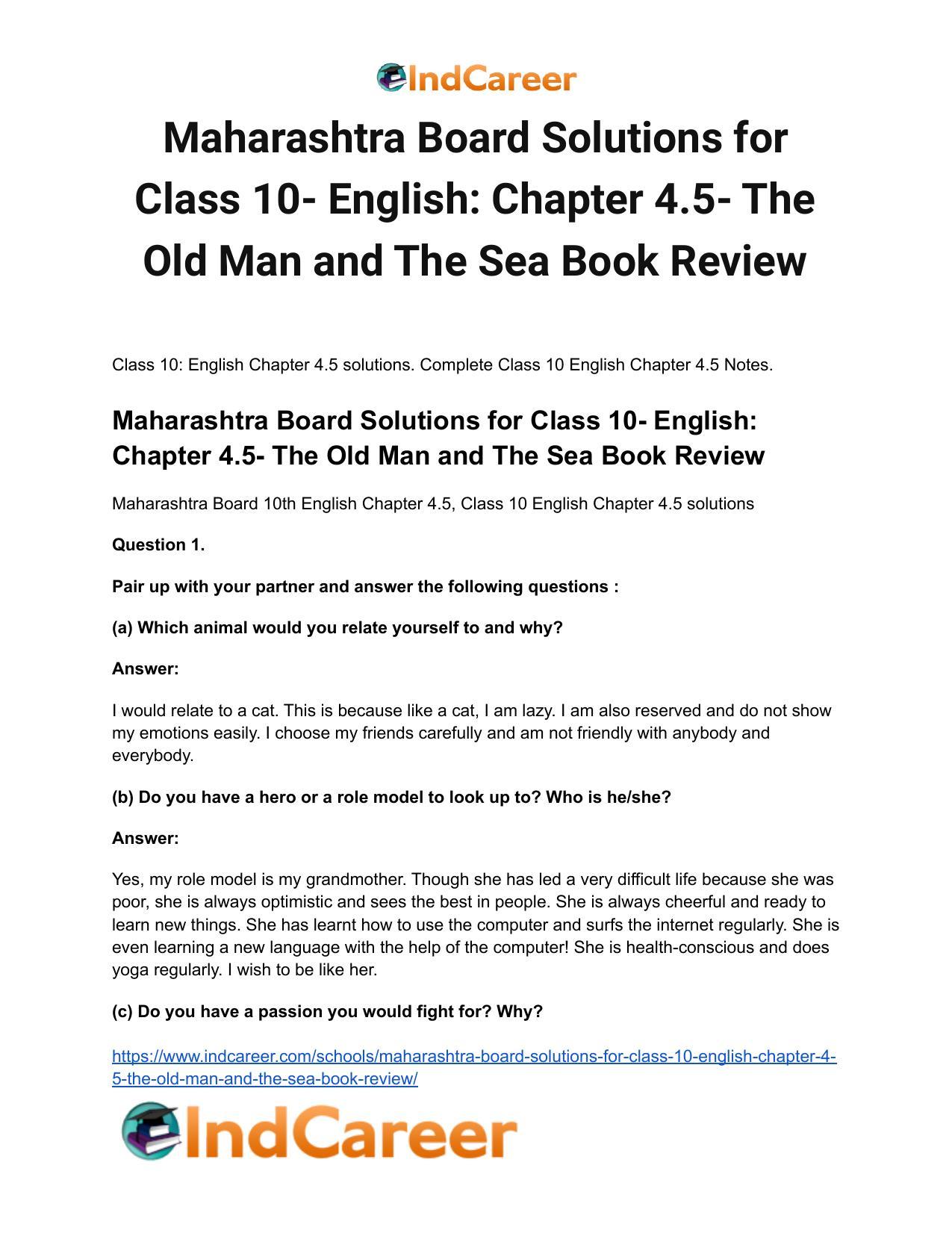 Maharashtra Board Solutions for Class 10- English: Chapter 4.5- The Old Man and The Sea Book Review - Page 2