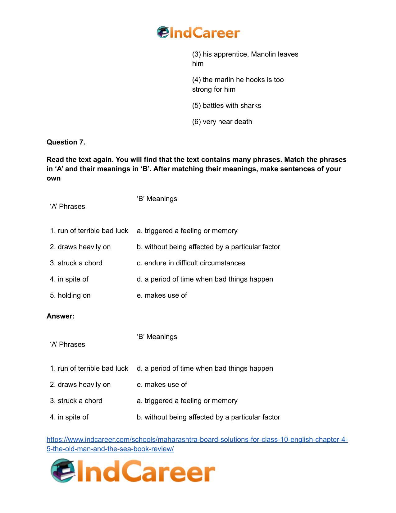 Maharashtra Board Solutions for Class 10- English: Chapter 4.5- The Old Man and The Sea Book Review - Page 9