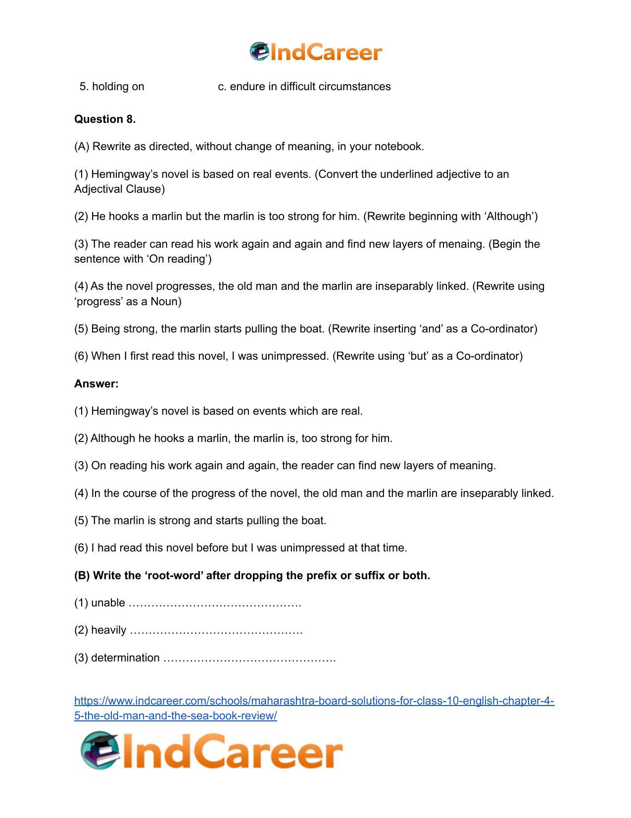 Maharashtra Board Solutions for Class 10- English: Chapter 4.5- The Old Man and The Sea Book Review - Page 10