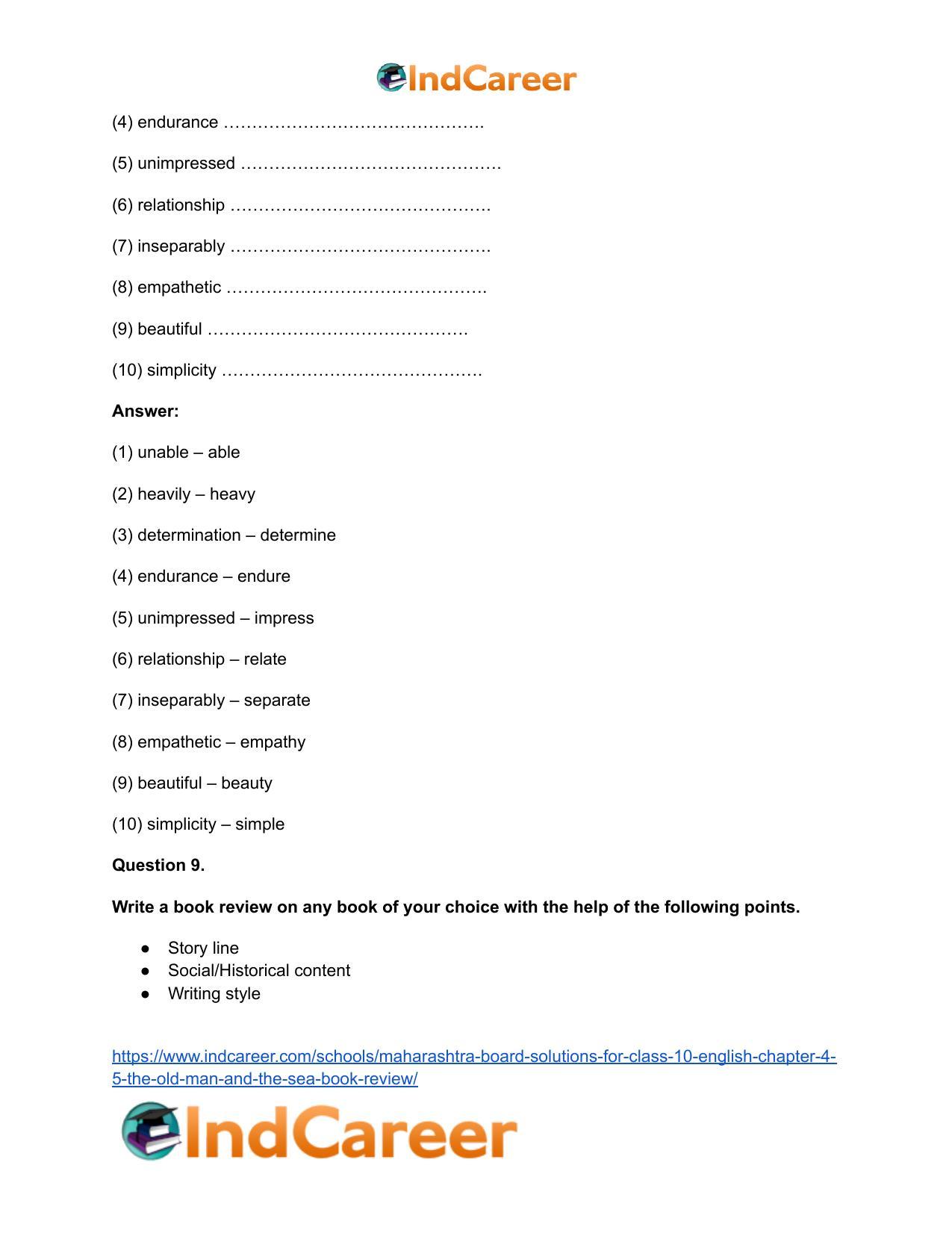 Maharashtra Board Solutions for Class 10- English: Chapter 4.5- The Old Man and The Sea Book Review - Page 11