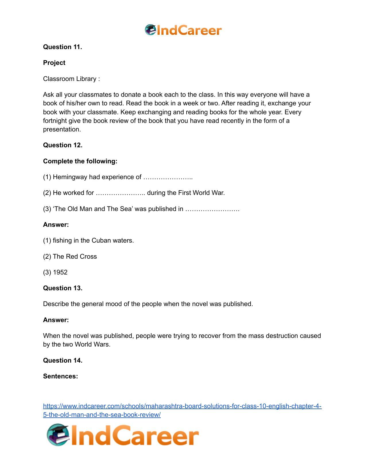 Maharashtra Board Solutions for Class 10- English: Chapter 4.5- The Old Man and The Sea Book Review - Page 14