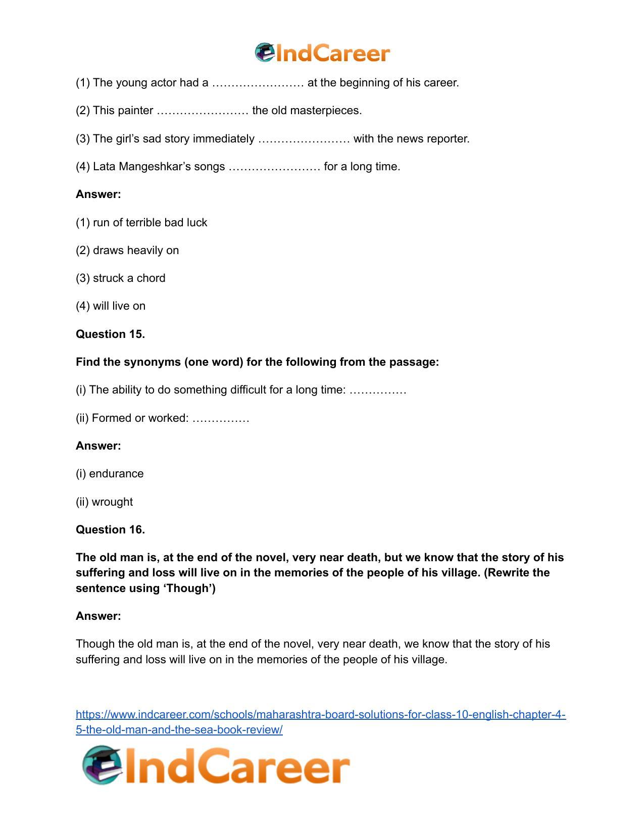 Maharashtra Board Solutions for Class 10- English: Chapter 4.5- The Old Man and The Sea Book Review - Page 15
