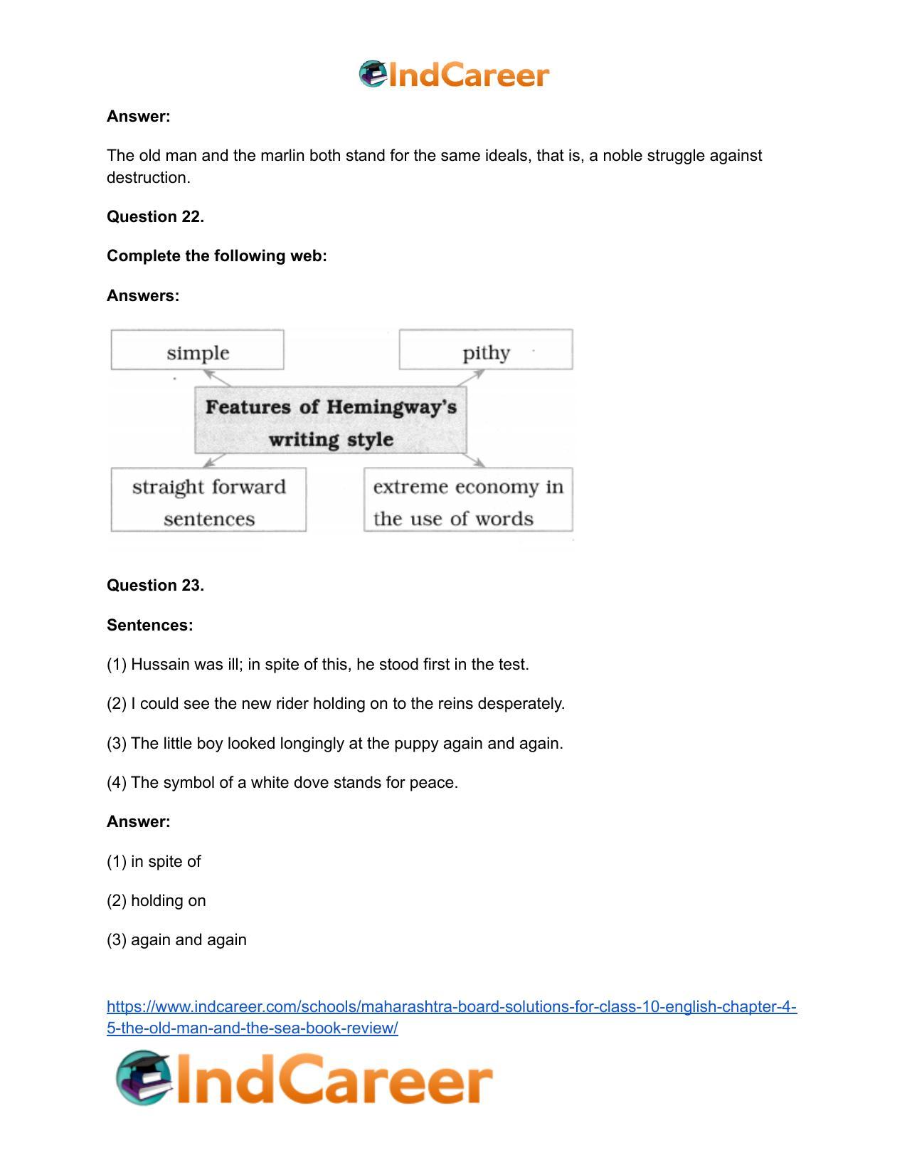 Maharashtra Board Solutions for Class 10- English: Chapter 4.5- The Old Man and The Sea Book Review - Page 17