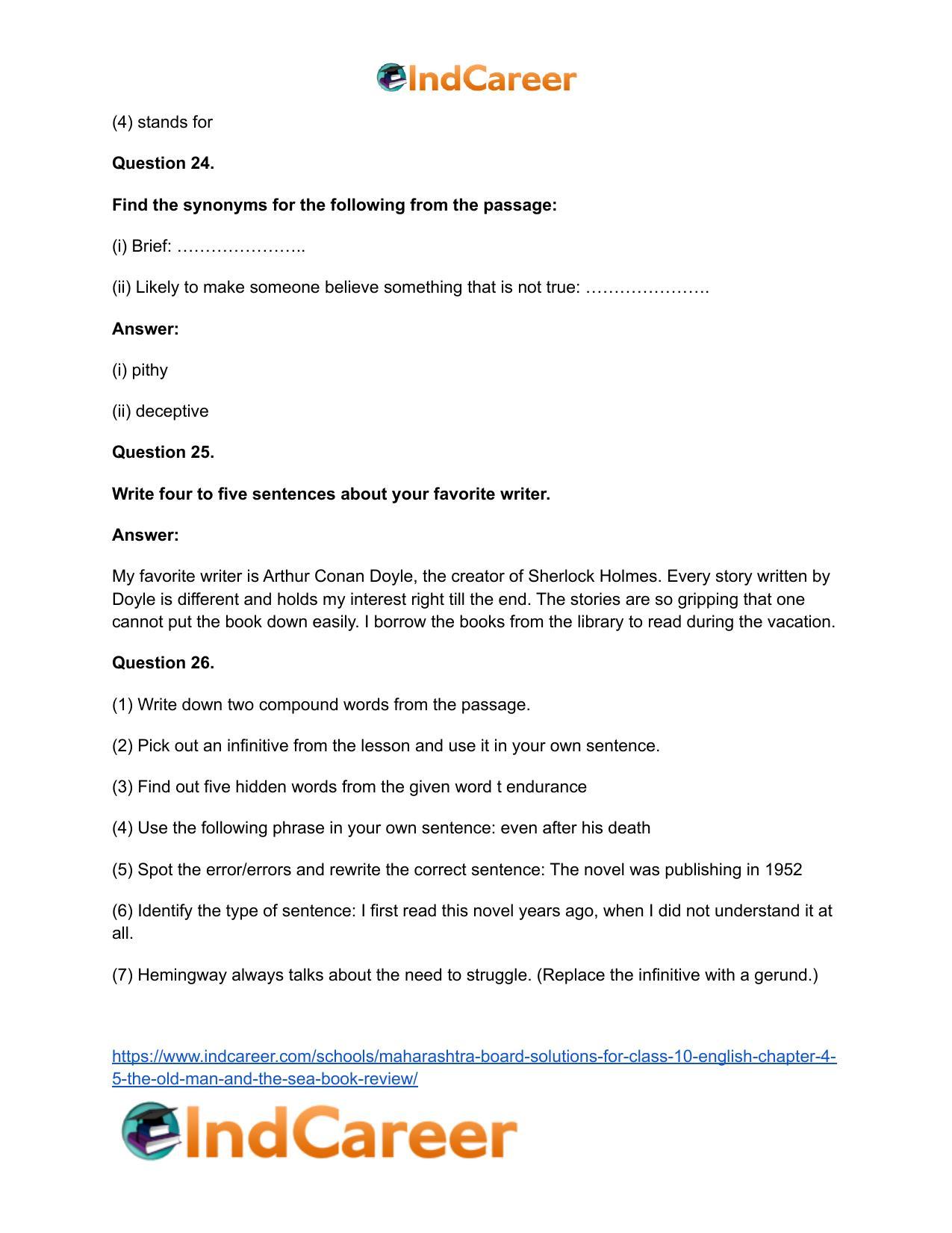 Maharashtra Board Solutions for Class 10- English: Chapter 4.5- The Old Man and The Sea Book Review - Page 18