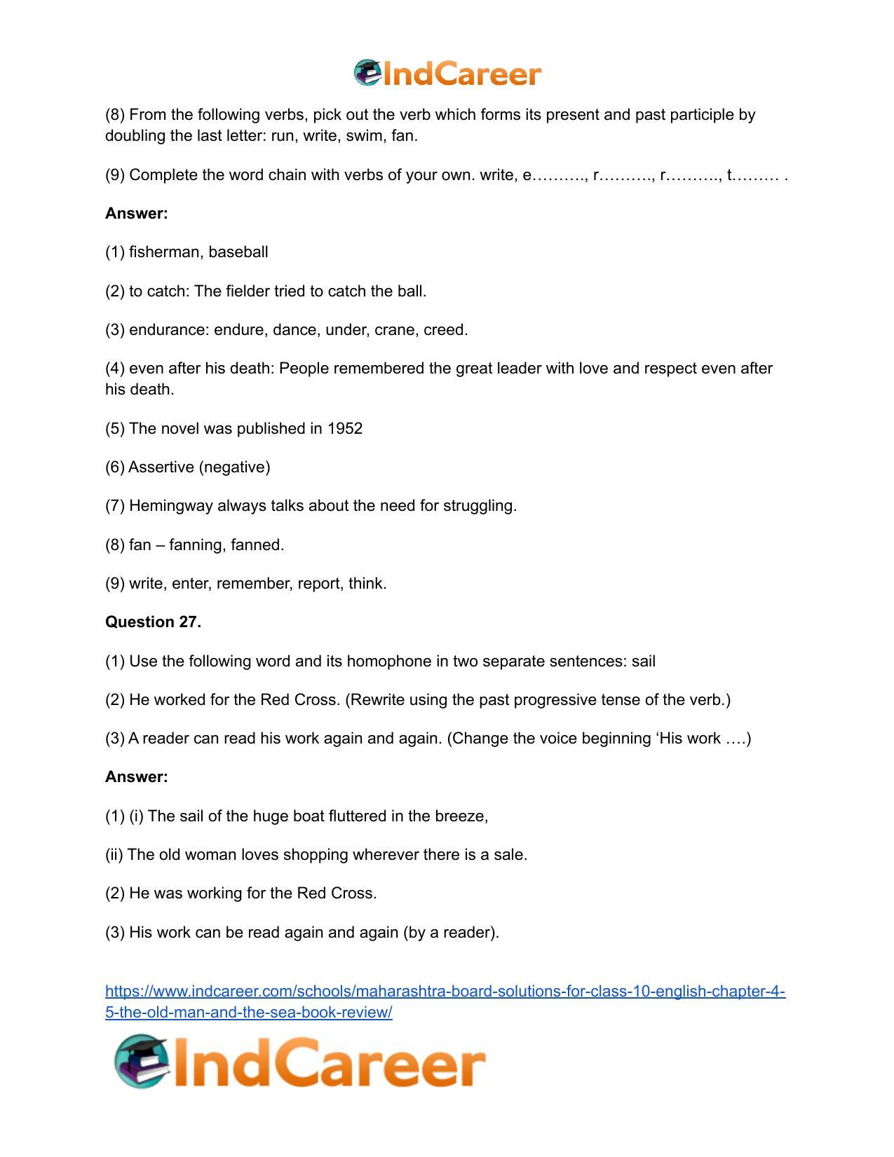 Maharashtra Board Solutions for Class 10- English: Chapter 4.5- The Old Man and The Sea Book Review - Page 19