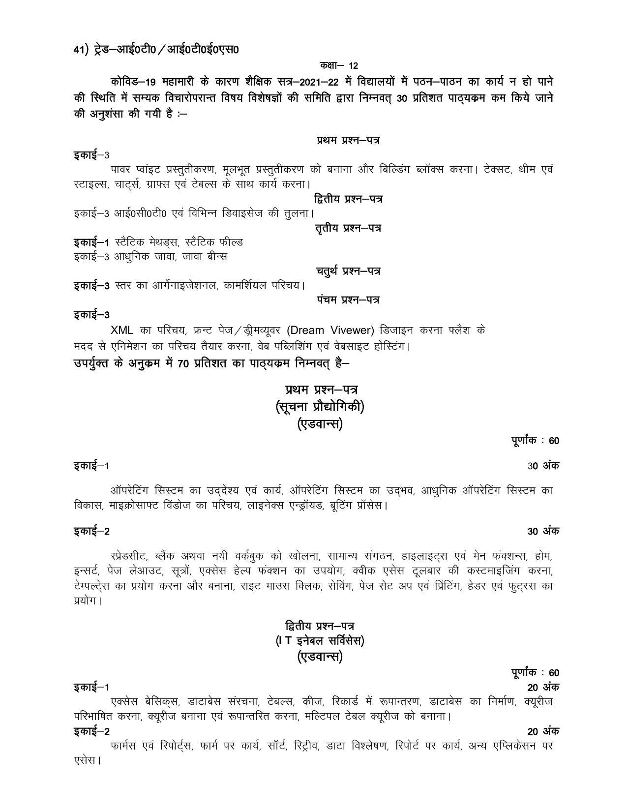 UP Board Class 12- Trade Subjects Syllabus Trade – 41 IT-ITES - Page 1