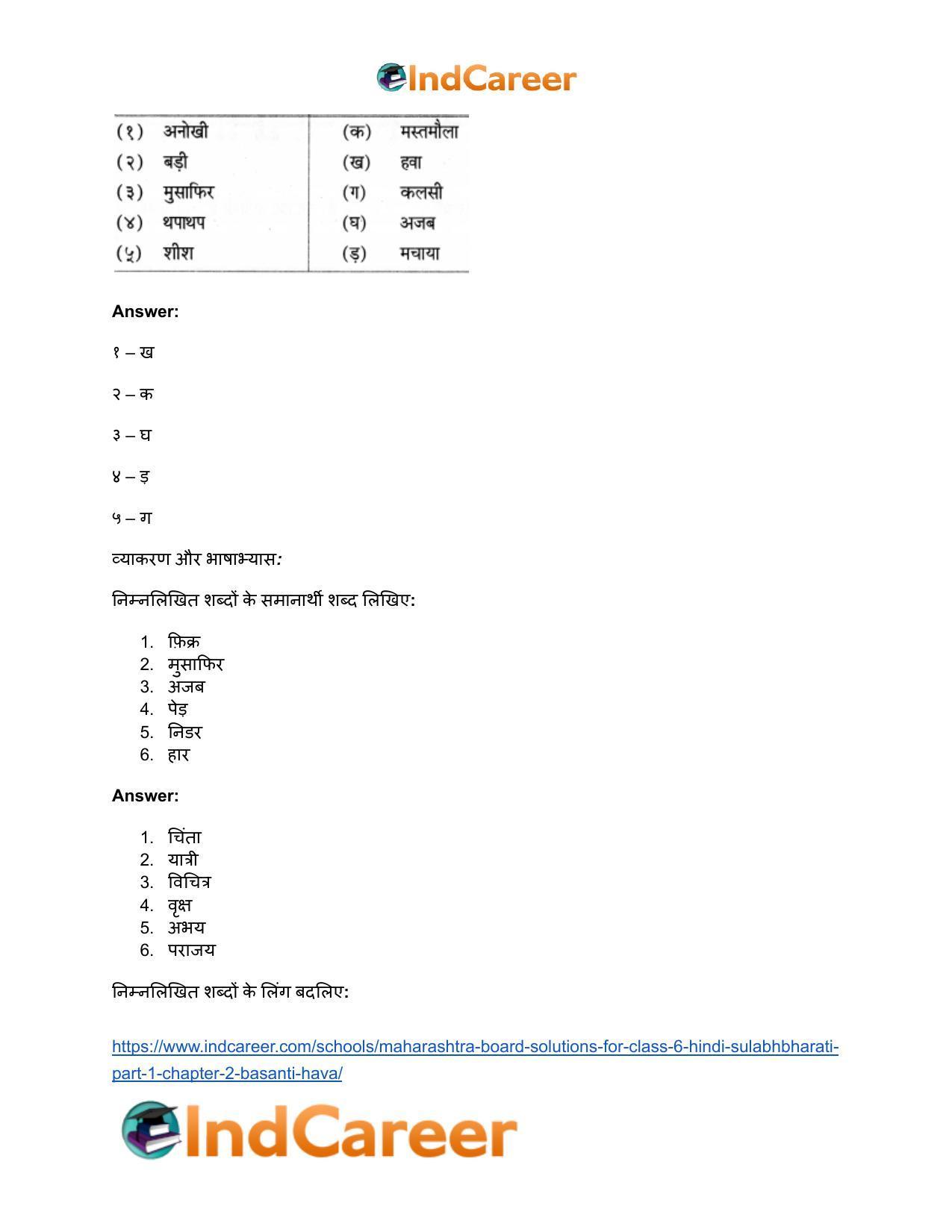 Maharashtra Board Solutions for Class 6- Hindi Sulabhbharati (Part 1): Chapter 2- बसंती हवा - Page 10