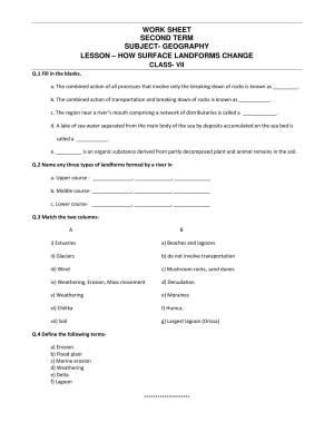 CBSE Worksheets for Class 7 Geography How Surface Landforms Change Assignment