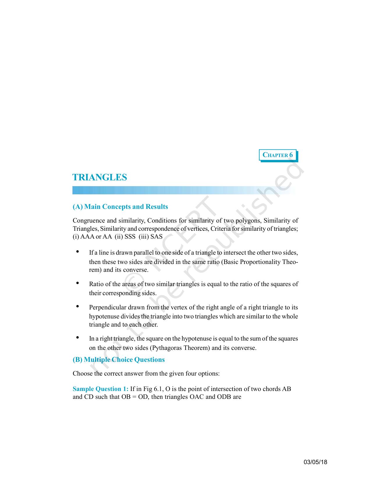 NCERT Exemplar Book for Class 10 Maths: Chapter 6 Triangles - Page 1
