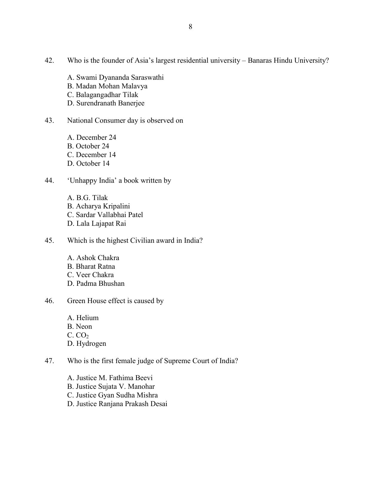 CUSAT CAT 2016 MIP PhD Question Paper - Page 8