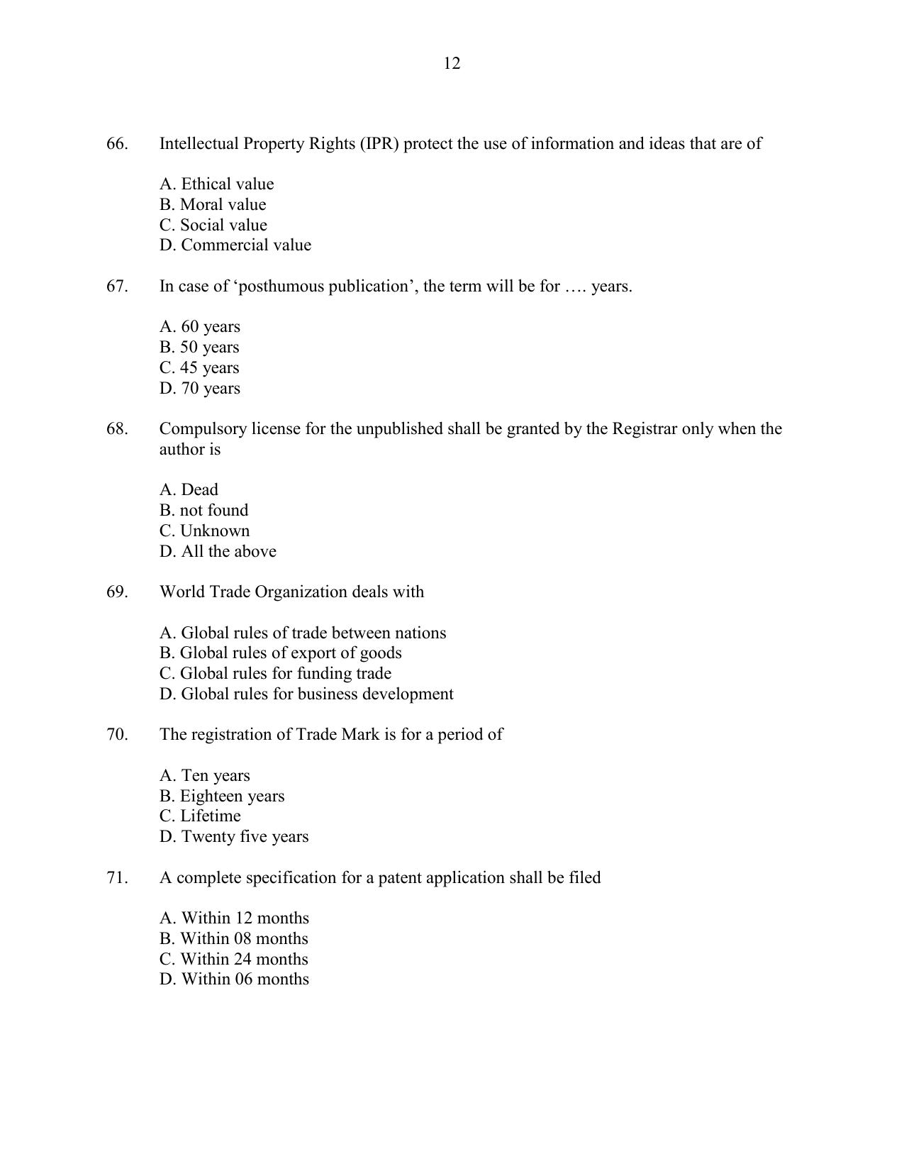 CUSAT CAT 2016 MIP PhD Question Paper - Page 12