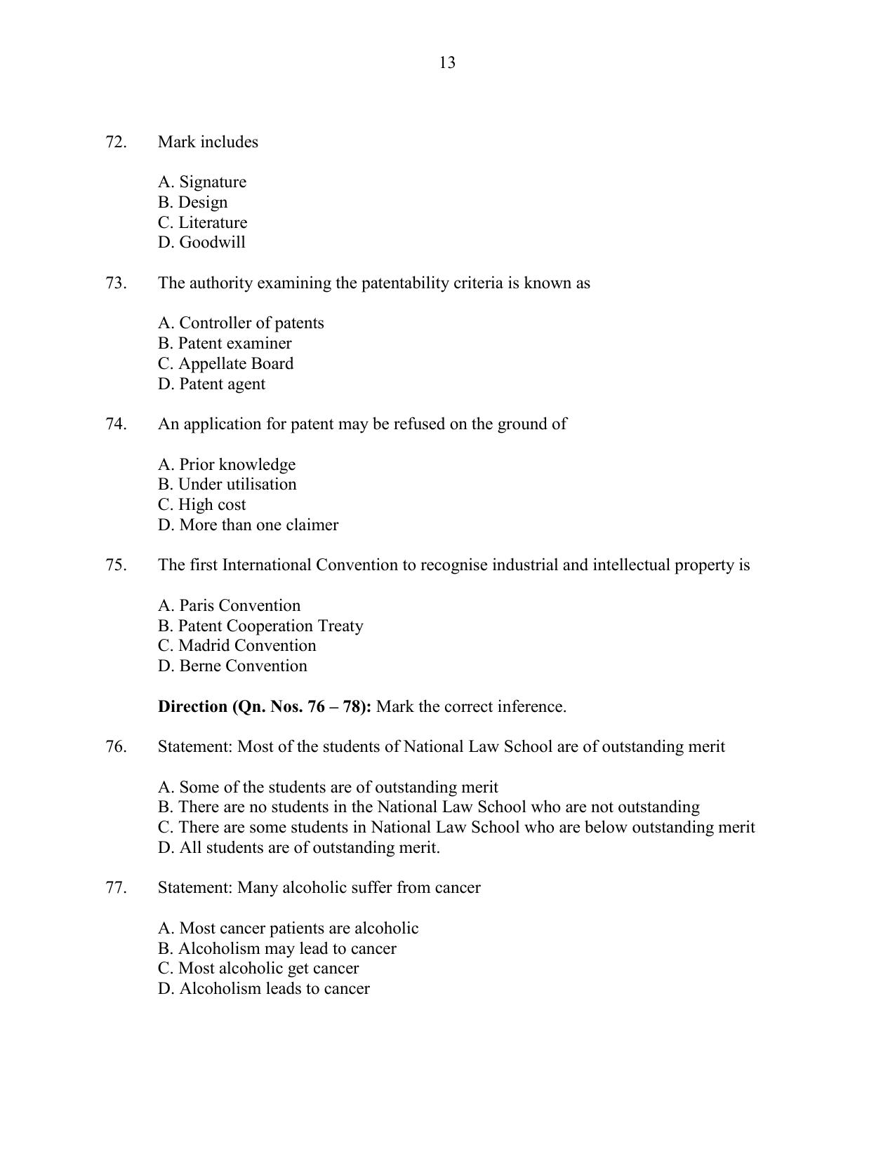 CUSAT CAT 2016 MIP PhD Question Paper - Page 13