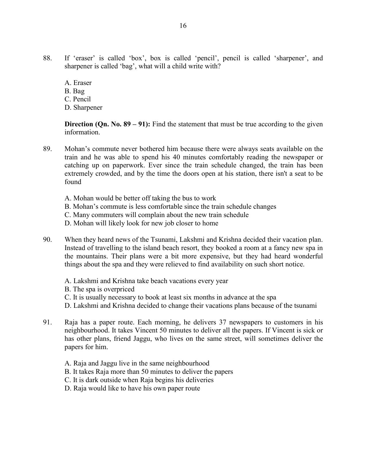 CUSAT CAT 2016 MIP PhD Question Paper - Page 16