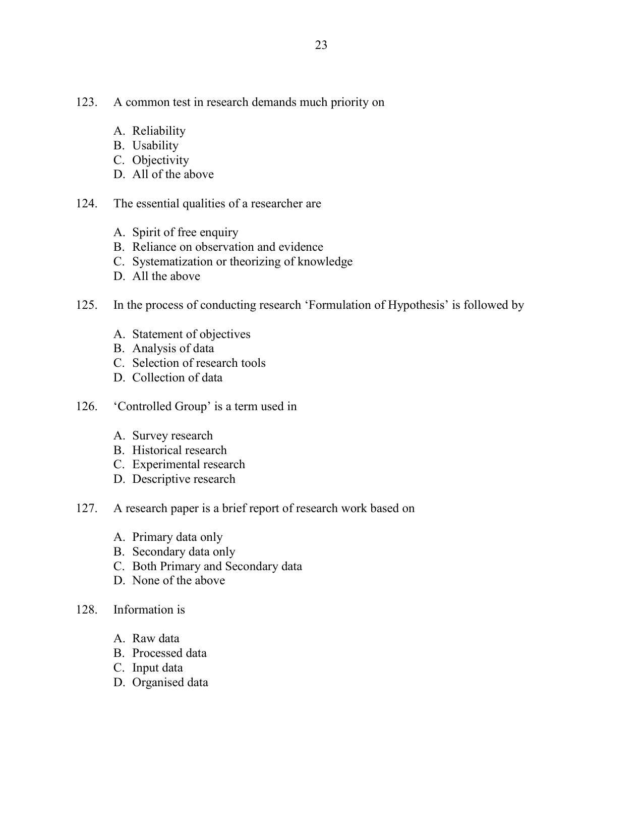 CUSAT CAT 2016 MIP PhD Question Paper - Page 23