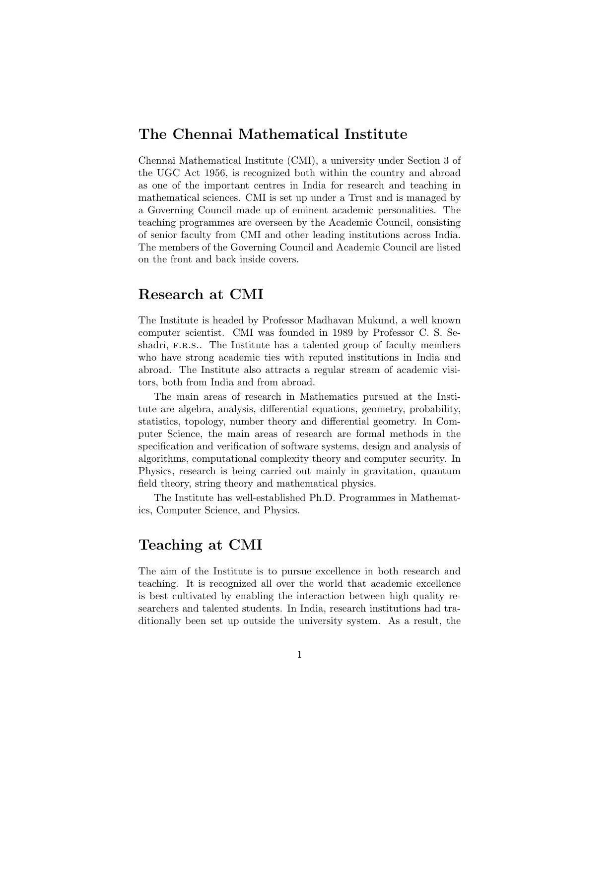 Chennai Mathematical Institute, Siruseri Information Brochure, 2022–2023 - Page 2