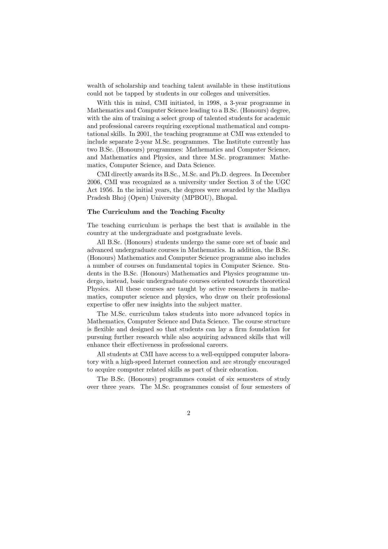 Chennai Mathematical Institute, Siruseri Information Brochure, 2022–2023 - Page 3