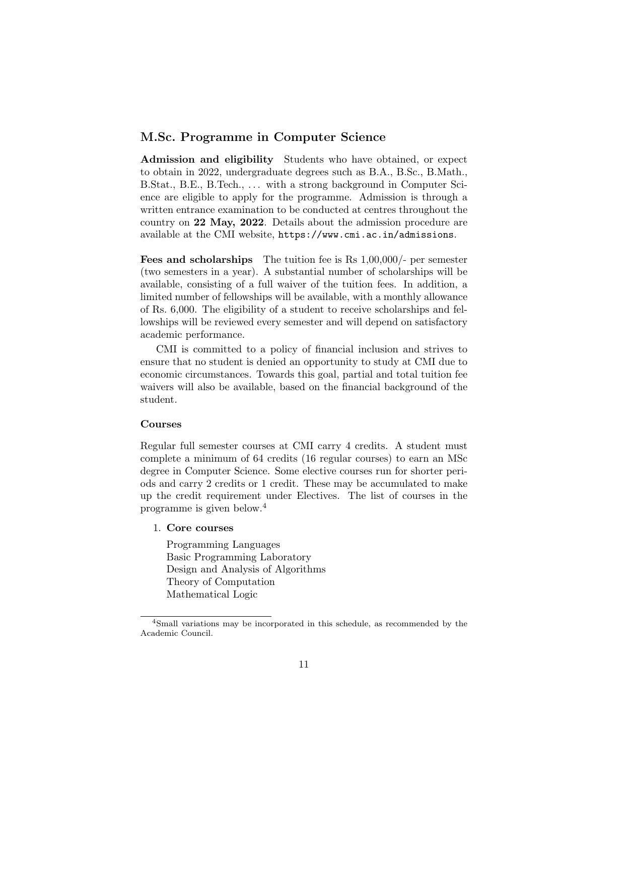 Chennai Mathematical Institute, Siruseri Information Brochure, 2022–2023 - Page 12