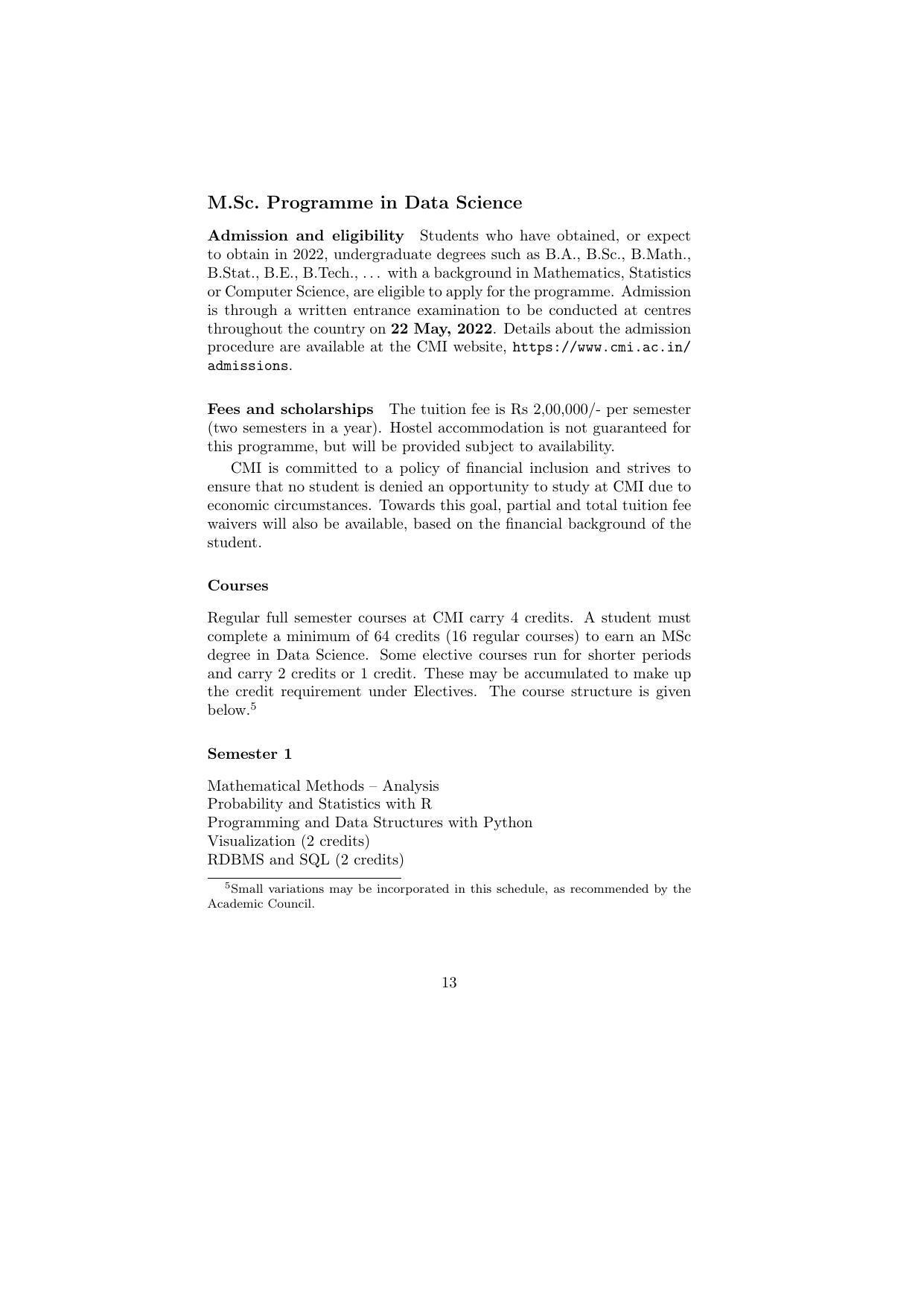 Chennai Mathematical Institute, Siruseri Information Brochure, 2022–2023 - Page 14