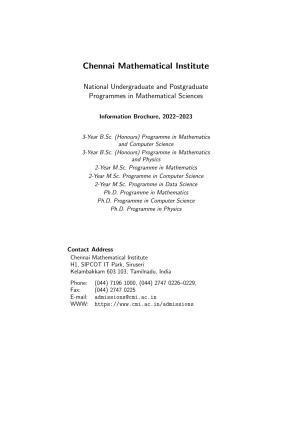 Chennai Mathematical Institute, Siruseri Information Brochure, 2022–2023