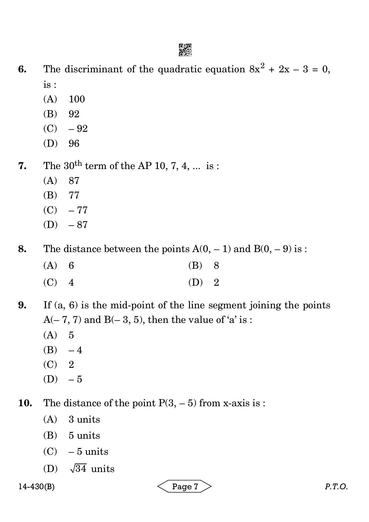 CBSE Class 10 Mathematics Basic 2024 Question Paper - Page 7