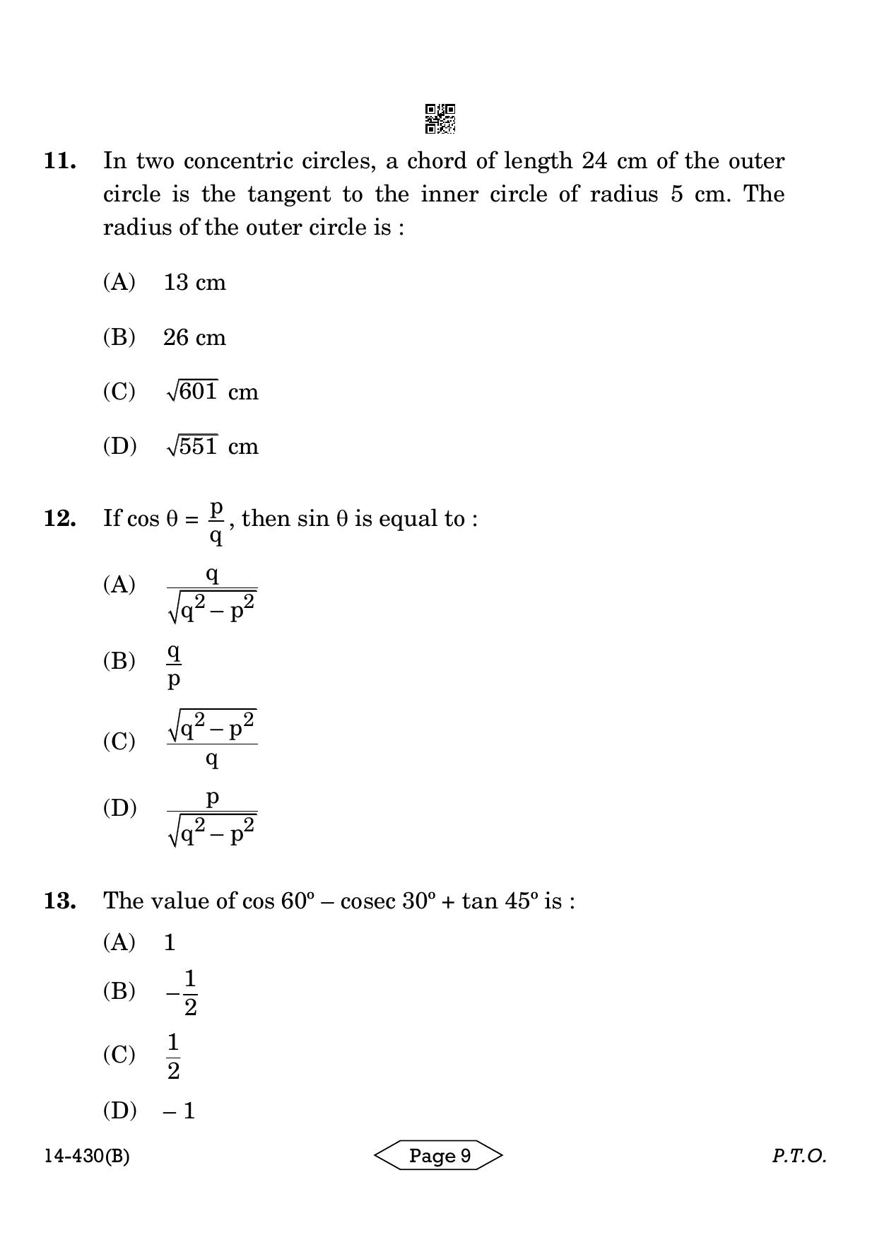 CBSE Class 10 Mathematics Basic 2024 Question Paper - Page 9