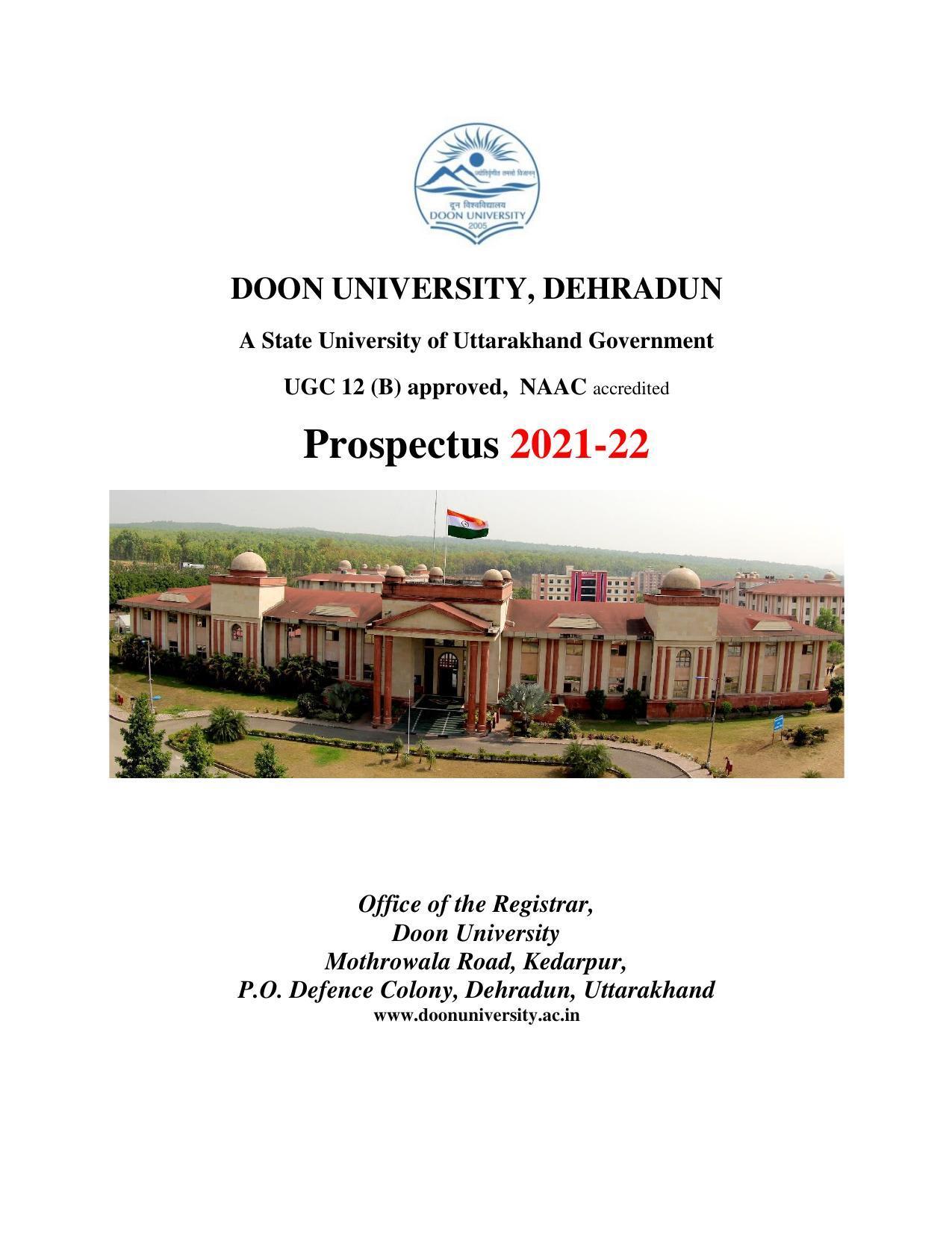 Doon University, Dehradun Prospectus 2021-22 - Page 1