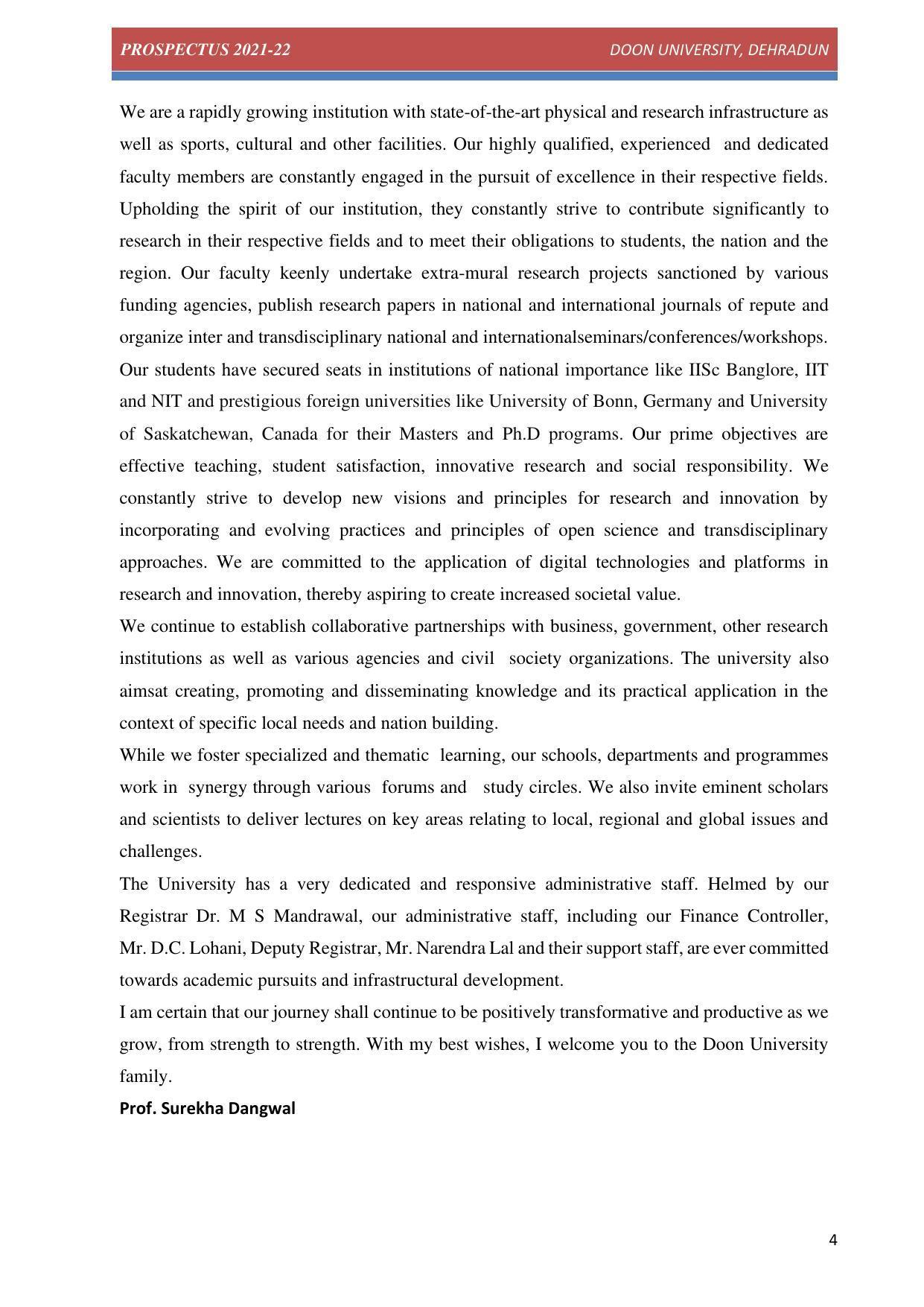 Doon University, Dehradun Prospectus 2021-22 - Page 4