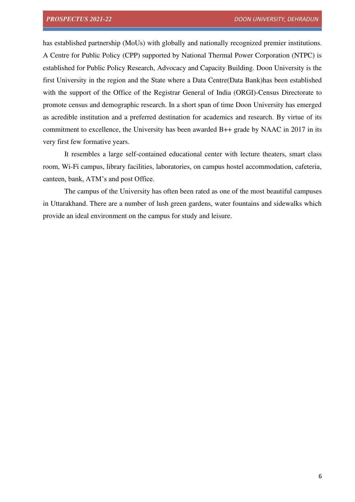 Doon University, Dehradun Prospectus 2021-22 - Page 6