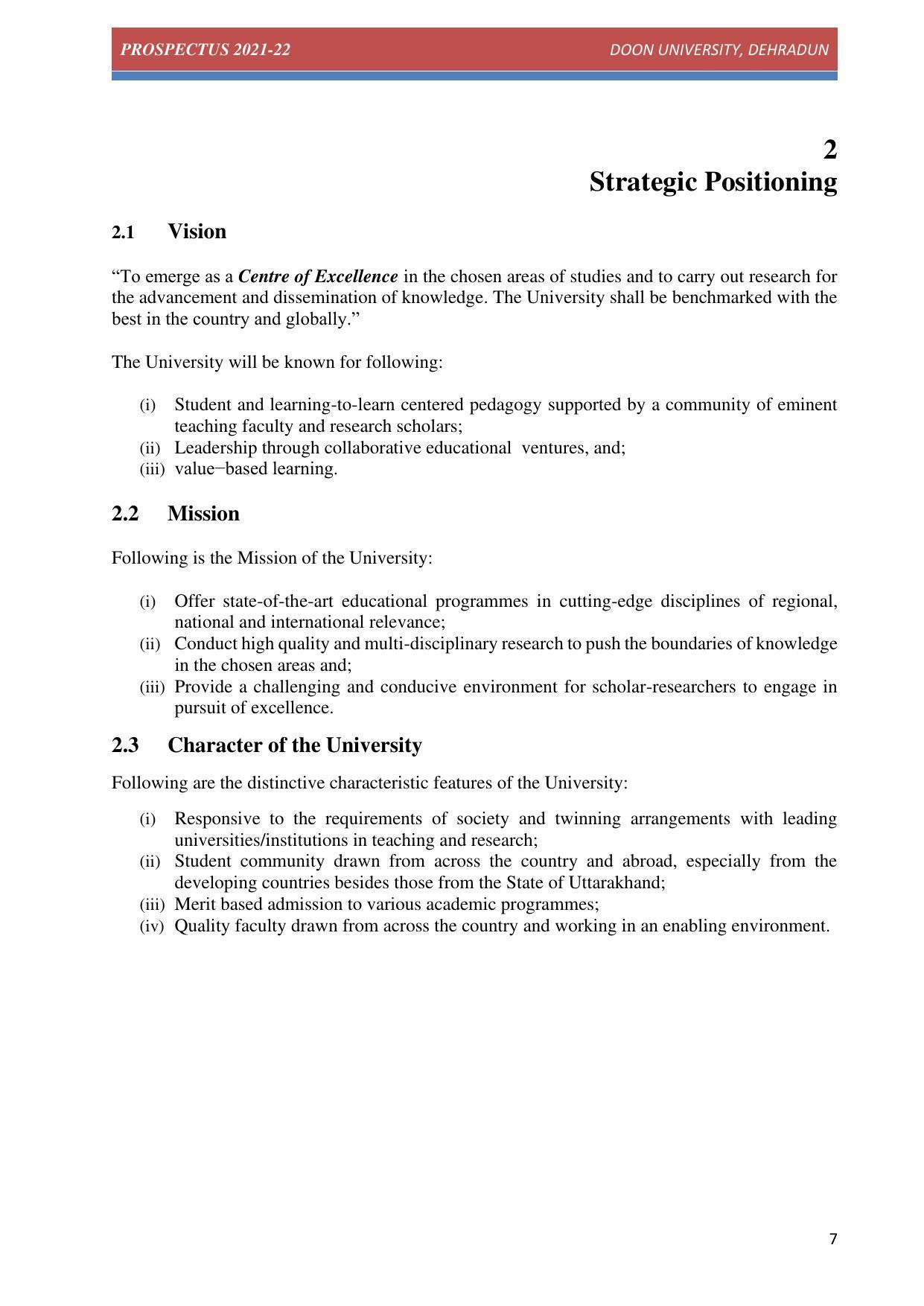 Doon University, Dehradun Prospectus 2021-22 - Page 7