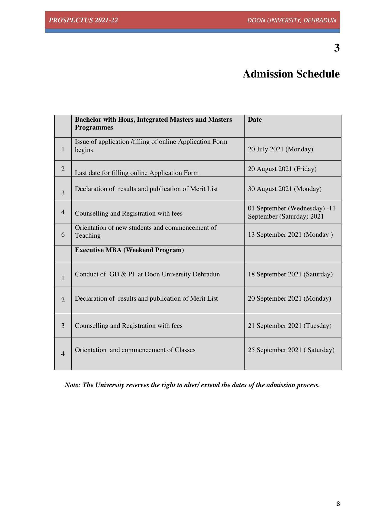 Doon University, Dehradun Prospectus 2021-22 - Page 8