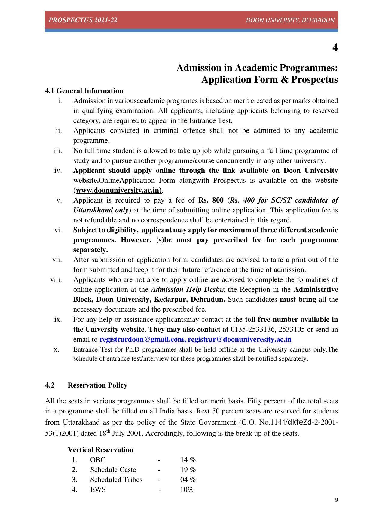 Doon University, Dehradun Prospectus 2021-22 - Page 9