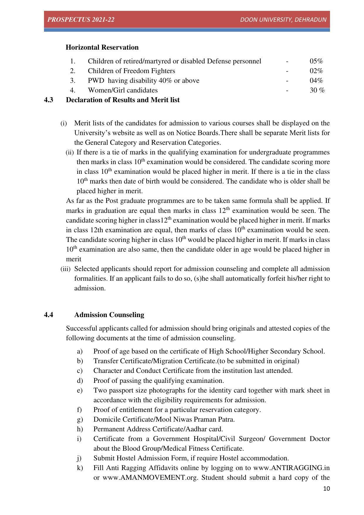 Doon University, Dehradun Prospectus 2021-22 - Page 10