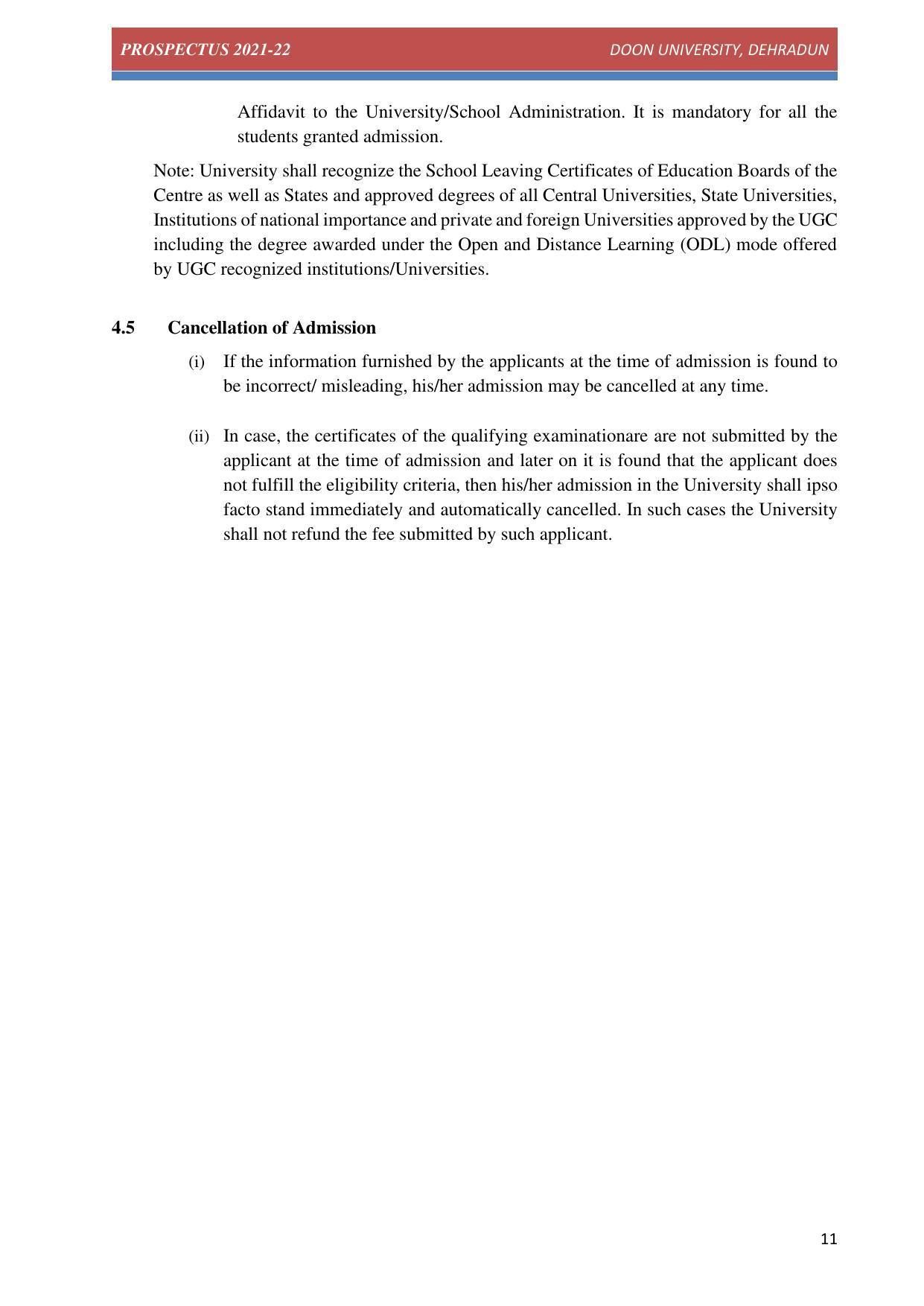 Doon University, Dehradun Prospectus 2021-22 - Page 11